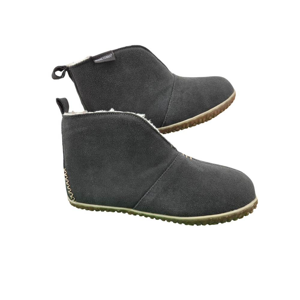 Minnetonka Tuscon Suede Faux Fur Lined Slipper Boots Grey 40114 Womens 9M Cozy